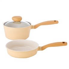 NEOFLAM Flan IH電磁爐通用 1人用鍋具, 黃色, 18cm 單柄湯鍋+20cm 平底鍋, 1組