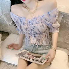 MarketA 女款蕾絲抓皺露肩上衣