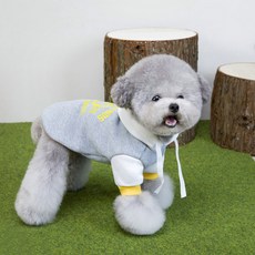 PASTEL PET 寵物圖案撞色連帽T恤, 灰色, 1個