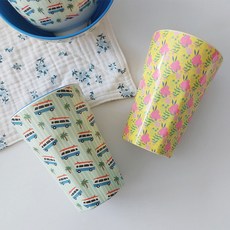 rice 幼兒用 長杯 480ml x 2件組, 藍色汽車, 黃色花朵, 1套