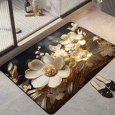 3D錯視珪藻土腳踏墊 柔軟吸水 廚房餐具瀝水乾燥墊, 花朵朦朧