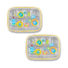 機器人印花不鏽鋼6格便當盒組, 混色, 餐盤+蓋子, 2入