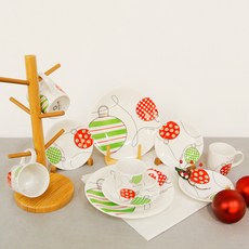 Poulous聖誕鈴鐺晚餐餐具組 10入, 1組, 白色, 圓盤 23cm 2p + 前盤 15cm 4p + 馬克杯 180ml x 4p