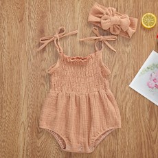 JOY MULTI 無袖吊帶包屁衣+蝴蝶結頭帶