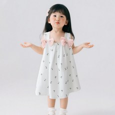 JOY MULTI 女童小草印花蝴蝶結無袖連身裙