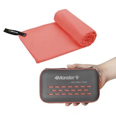 4monster 超細纖維運動毛巾 + EVA拉鍊收納包組合 L號, 印地安珊瑚色, 1個