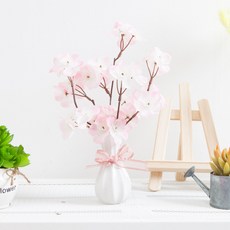 플라워트리 조화 리즈 벚꽃 24cm + 화병 세트, 핑크(벛꽃), 1개