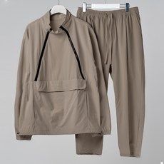 하이후 남성용 스판 더블하프 집업 아노락 + 와이드 크롭 팬츠 세트 HE1033