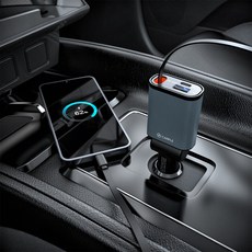 Carple 同時3設備充電 3in1 捲線式纖薄點菸器車用高速充電器 PD 57W, 混合色, CARPLE-3in1