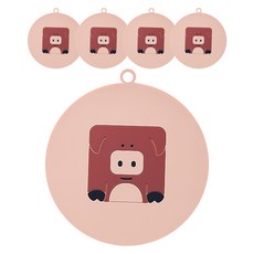 Market A 方形動物矽膠杯墊 5入, 豬