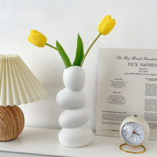 Sun&Dream 漂亮花瓶 感性花瓶 鵝卵石花瓶 + 鬱金香 2入組, 黃色(鬱金香)