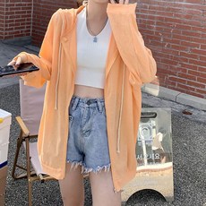 여성용 마켓에이 컬러 시스루 후드 가디건 R