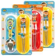 edison 波樂樂 簡易不鏽鋼湯匙筷子餐具盒組 右手用, 筷子 + 湯匙 + 收納盒, 3組, 多色