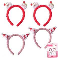 PARTYSHOW 聖誕節髮箍 聖誕老人 2入 + 雪人 2入 組合, 1套, 混合顏色