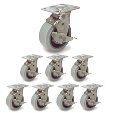 MASTER. S 不鏽鋼腳輪 127mm 重型不鏽鋼 灰色橡膠 培林 灰色 平板式 BK BK DS 3350 MRB-BK, 8個