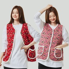 럭키베어 남녀공용 김장 꽃무늬 촌캉스 누빔 양털조끼 2p