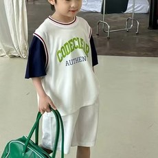 Uvely Suramong 兒童運動籃球服兩件式 幼兒短袖短褲運動服 白色 130