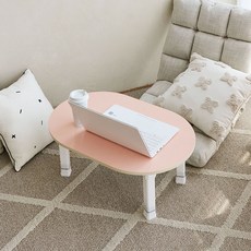 스토리퍼니쳐 국내생산 E0 LPM 4단높이조절 유광 밀러 타원 접이식 테이블 720, 핑크