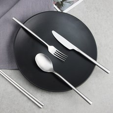 키친구 스텐 양식기 커트러리 4종 세트, 젓가락 + 숟가락 + 포크 + 나이프, 1세트