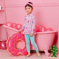 Lala Amang 女童款可愛印花防曬泳衣泳褲套裝