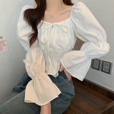 PEONIST 抓皺袖荷葉邊襯衫