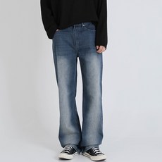 플레이즈 남성용 워싱 와이드 롱 데님 팬츠