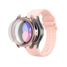 루아러블 갤럭시워치 액정보호 강화유리 필름 풀커버 케이스 + 실리콘 스트랩 세트, 라이트핑크, 1개