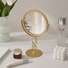 Mabso Shop 麻花金屬立架化妝圓形桌鏡 HR2603, 金色