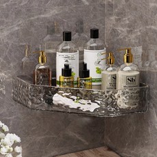 몬드스팟 고급 코너 욕실 랙 무타공 부착 선반 YY57675, 블랙, 1개