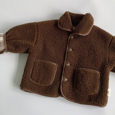 ABF 兒童簡約鈕扣翻領前口袋毛絨外套