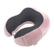 人體工學U型柔軟記憶海綿網狀頸枕, 淺粉色