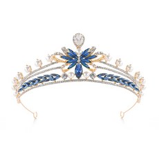Luna Glam 巴洛克蝴蝶點綴自助婚紗新娘皇冠 WC438, 金色 藍色, 1個