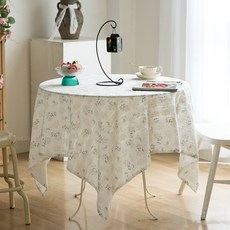 Market A 花園亞麻感棉布桌布, 白色, 120 x 180 cm