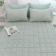 Beau Monde 韓國製造柔軟水洗鬆緊帶餅乾格紋床墊, 餅乾格紋粉綠色