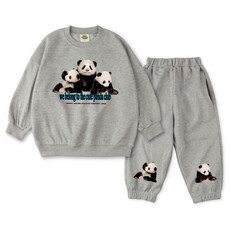 VENHIT 童款熊貓俱樂部圖案棉質雙面布大學T運動長褲組