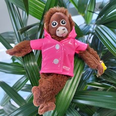 Dadaland 猴子 紅毛猩猩 鑰匙圈 玩偶, 粉紅色雨衣 香蕉, 1個, 11cm