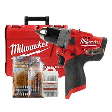Milwaukee 美沃奇 12V電鑽電鑽本體M12 FDD-0C+混凝土+金屬+螺絲起子頭鑽頭組, 1套