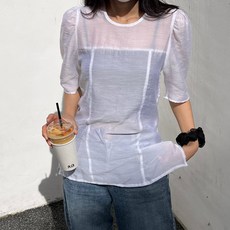 슈가펀 히즈트 텐셀 퍼프 블라우스