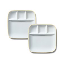 萊姆橄欖金色線條4格分菜盤 2入, 白色的