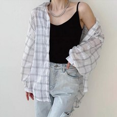 Rich Unni 女款薄棉夏季格紋修身日常穿搭長版大尺碼寬鬆版長袖翻領襯衫