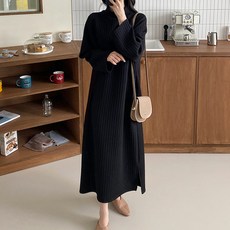 BONBONSTORY 小高領羅紋孕婦連身裙