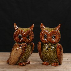 JCP復古貓頭鷹燭台 2入組, 混合顏色