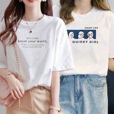 엘쏘 여성용 면 프린팅 반팔 티셔츠 2종 세트