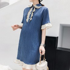 荷葉邊細褶短袖孕婦裝