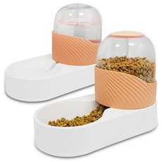 MONAGIO 寵物半自動飲水機+飼料餵食機, White Peach
