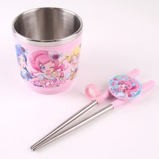 aizoum 閃躍吧星夢印花防滑不鏽鋼杯+學習筷, 混色, 學習筷+不鏽鋼杯子