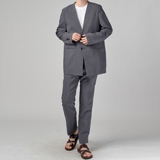 바르 남성용 린넨 노카라 투버튼 베이직 수트 세트 BU3004