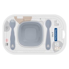 TRAMONTINA 動物印花孩童餐具組, 湯匙+叉子+嬰兒碗, 藍色