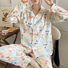안나앤코 여성용 마이펫 요루면 긴팔 파자마 상하의 세트