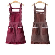 허브플러스 체크프릴 포켓 앞치마 2종 세트, 와인, 브라운, 1세트